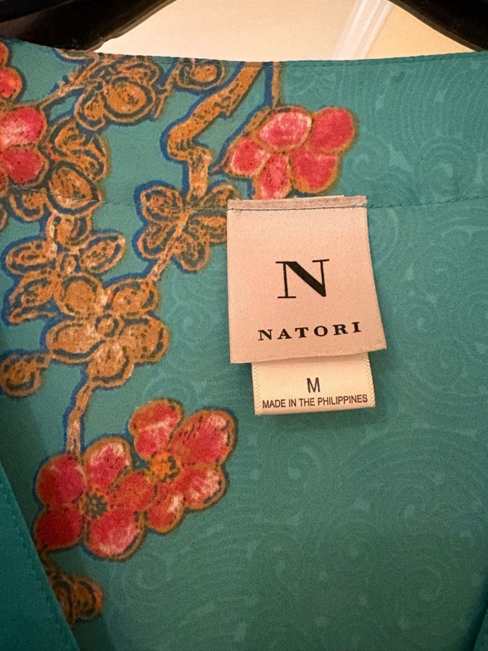 Natori Turquoise Multicolor Printed V-Neck Midi Dress - Picture 3 of 4